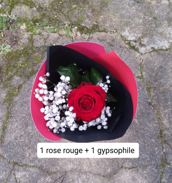 1 rose rouge + 1 gypsophile + livraison